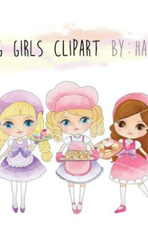 Kit digital aquarelado meninas cozinhando