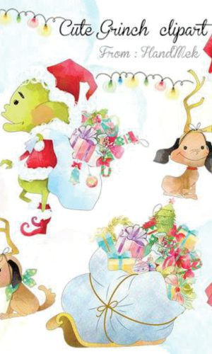 Kit digital aquarelado Natal - Grinch fofo