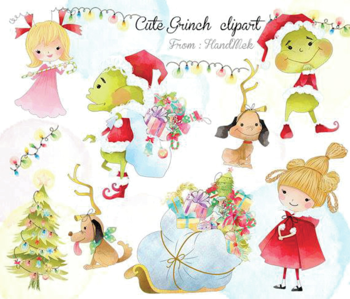 Kit digital aquarelado O Grinch