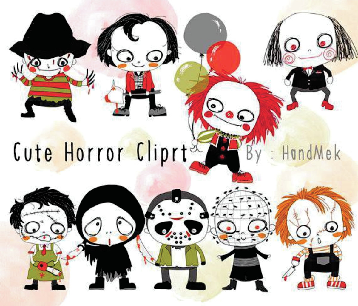 Kit digital aquarelado personagens de filme de terror