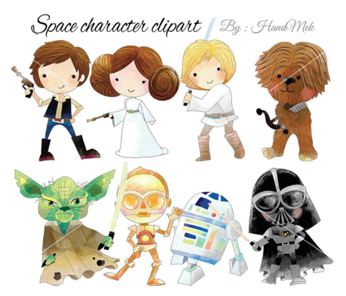 Kit digital aquarelado Personagens Espaciais 01
