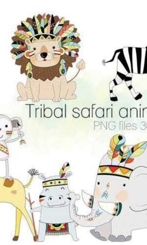 Kit digital aquarelado Safari Tribal