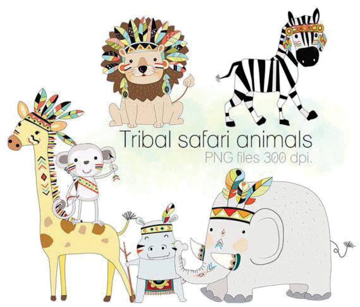 Kit digital aquarelado Safari Tribal