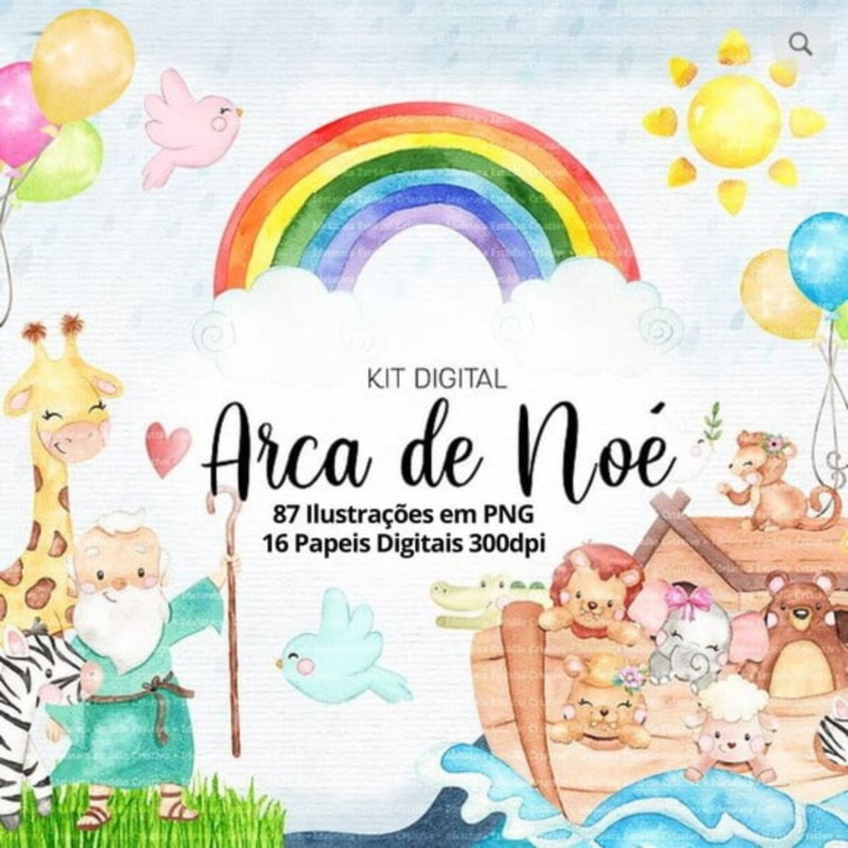 Kit Digital Arca de Noé Aquarelado #14