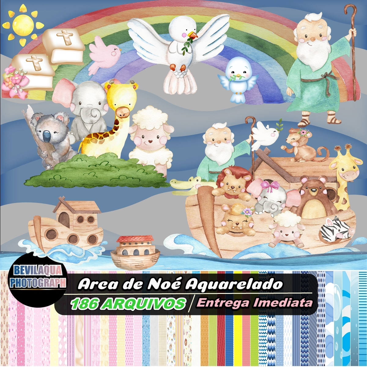 kit Digital Arca de Noé Aquarelado