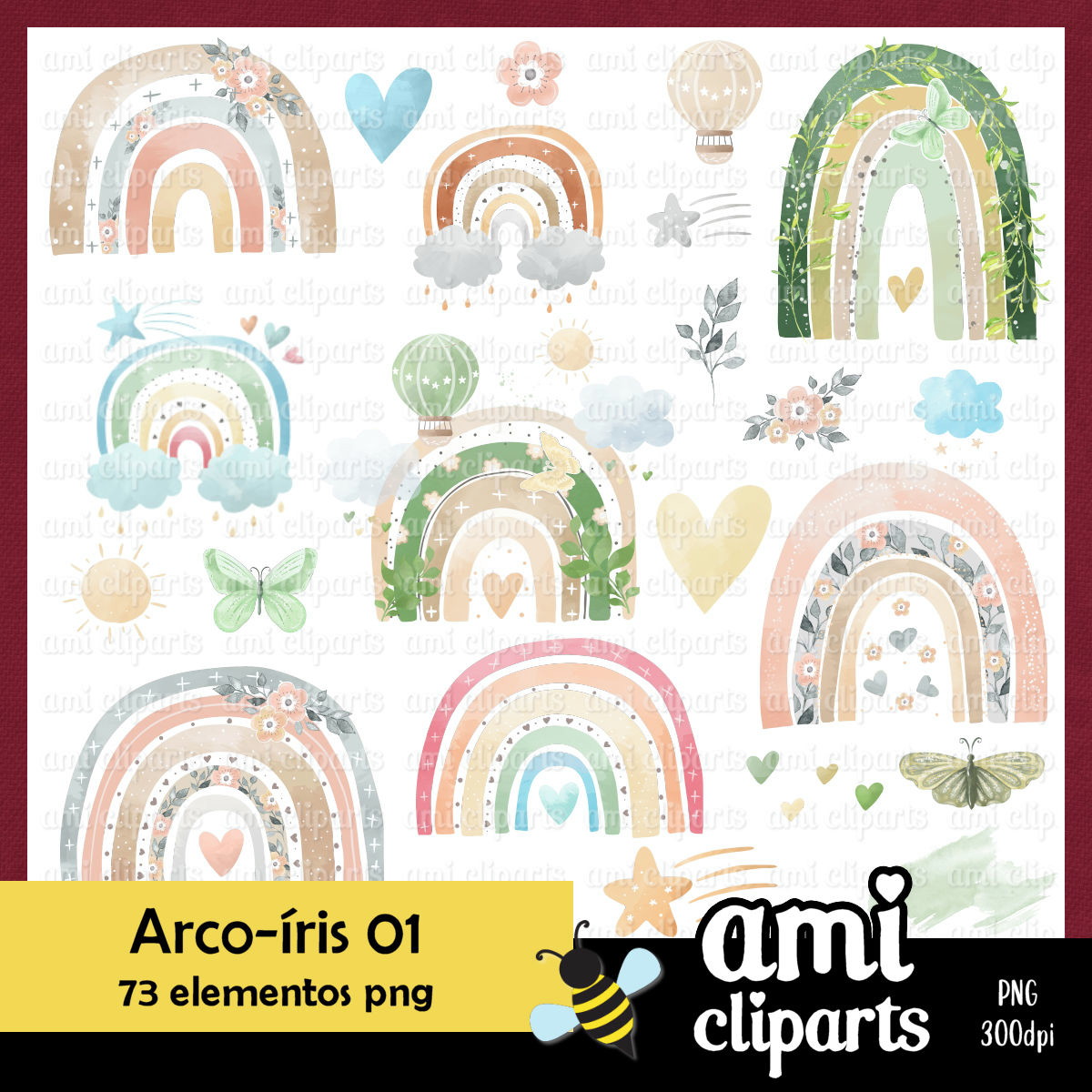 Kit Digital Arco Iris Aquarela