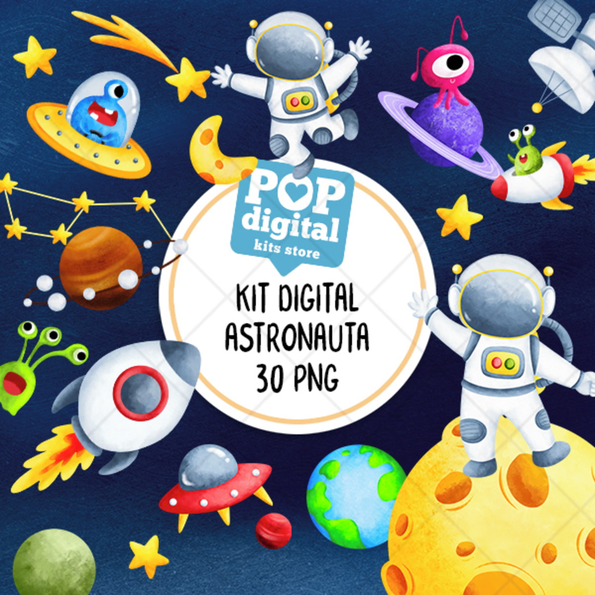 Kit Digital Astronauta 01 Aquarela