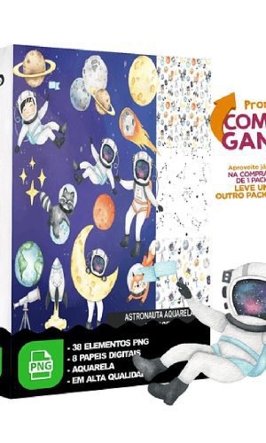 Kit Digital Astronauta Aquarela sem Fundo Png