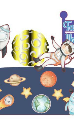 TOPO DE BOLO EM STUDIO + Kit Digital Astronauta Aquarelado