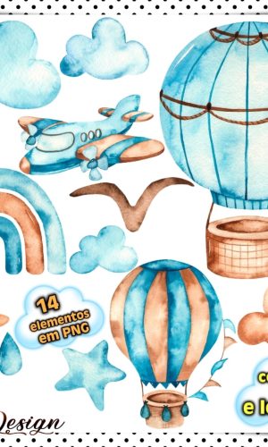 Kit Digital Aviador Aquarela
