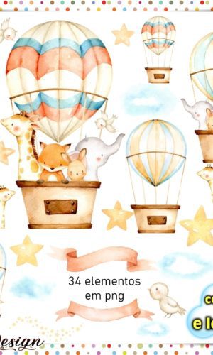 Kit Digital Balão de Ar Aquarela #2