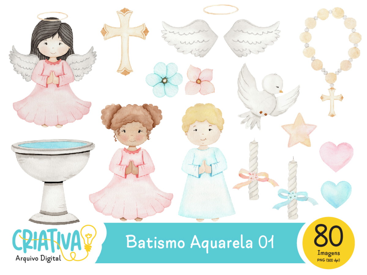 Kit Digital -batismo Aquarela 01