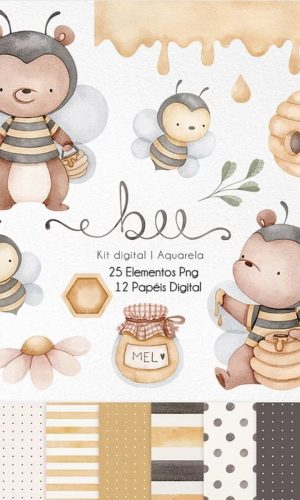 Kit Digital - Bee - Ursinho Abelhinha Aquarela