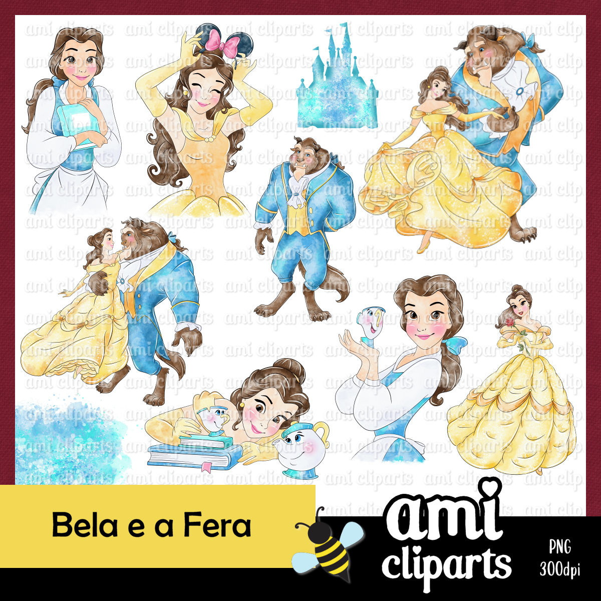 Kit Digital Bela E A Fera Aquarela
