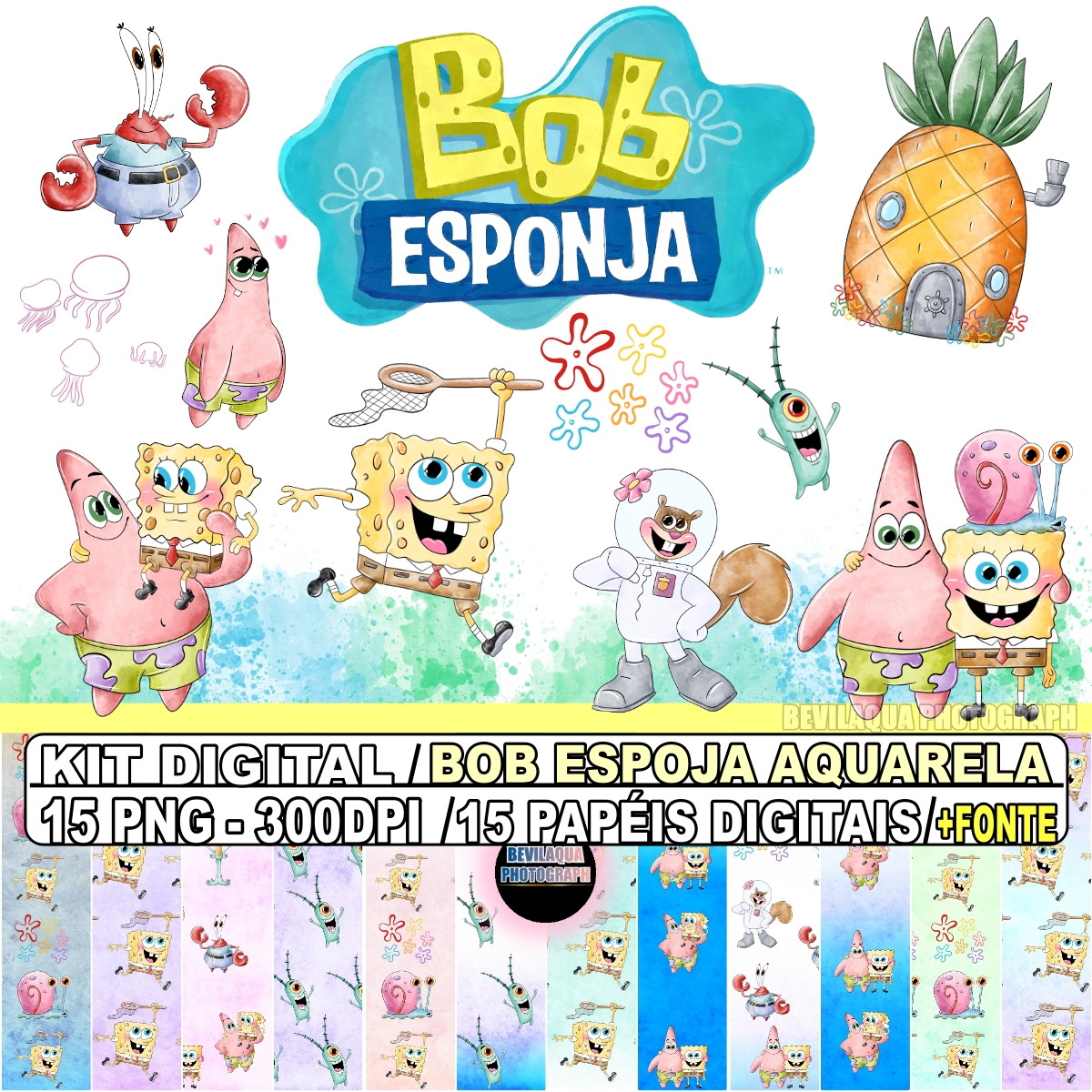 Kit Digital Bob Esponja Aquarela