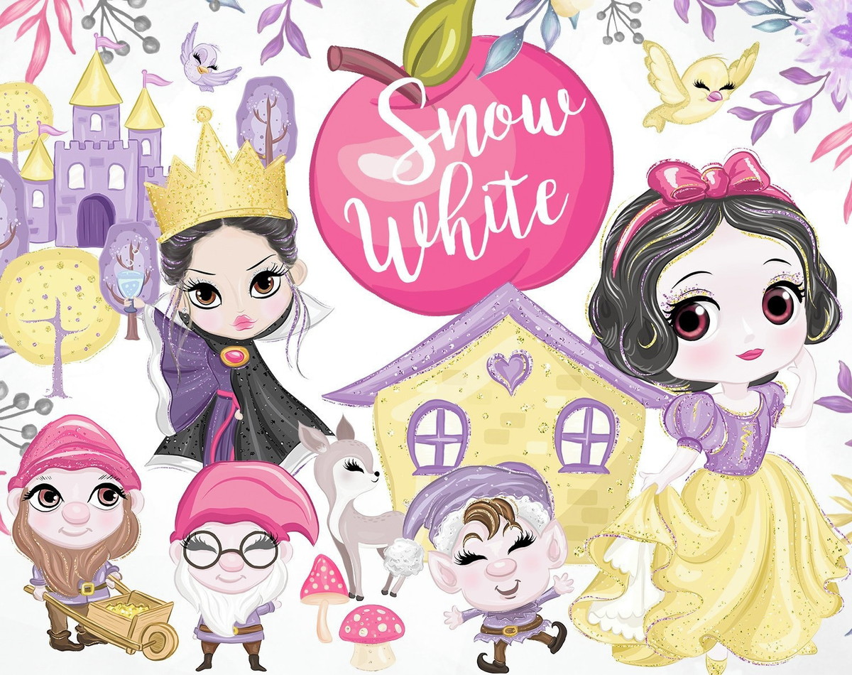 Kit Digital Branca de Neve Aquarela