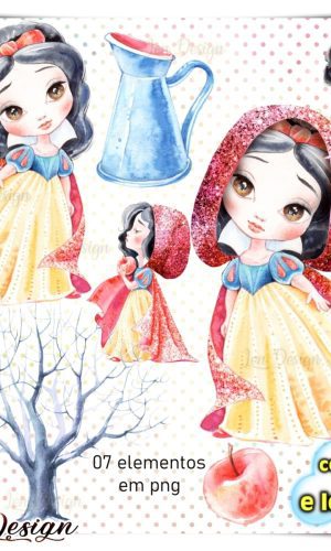 Kit Digital Branca de Neve Aquarela