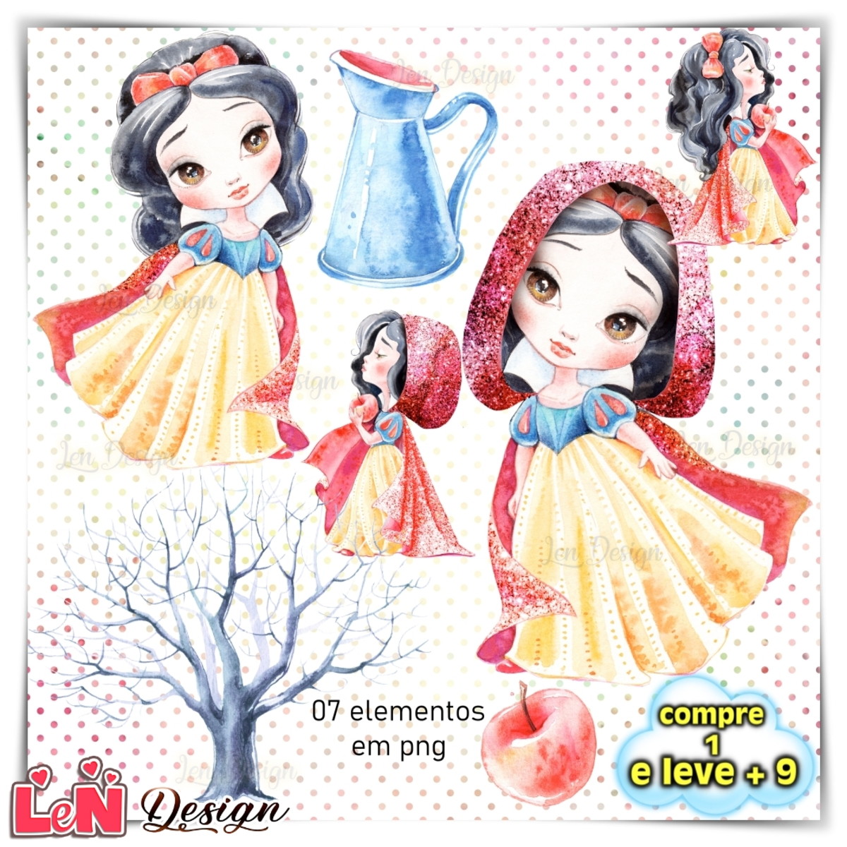 Kit Digital Branca de Neve Aquarela