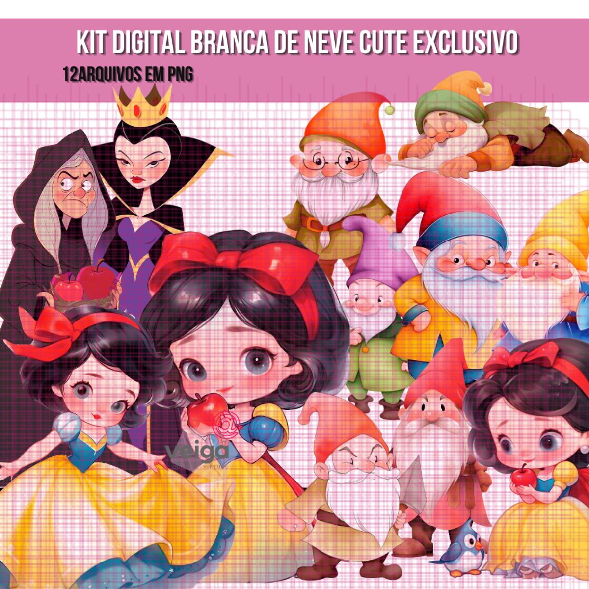 Kit Digital Branca de Neve Aquarela Exclusivo
