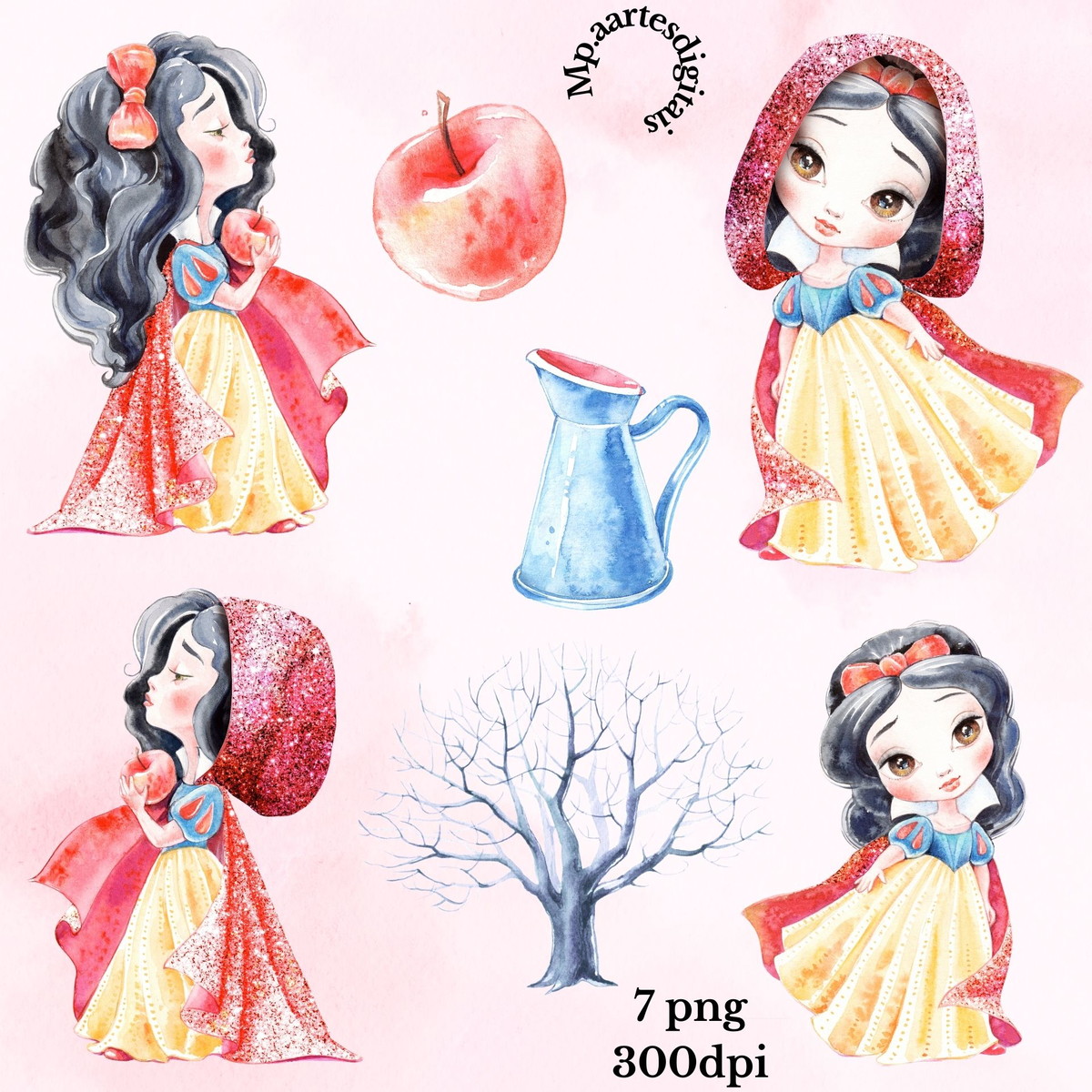 Kit Digital Branca de Neve Aquarela Png 008 Compre 1 Leve 2 - Imagem 2
