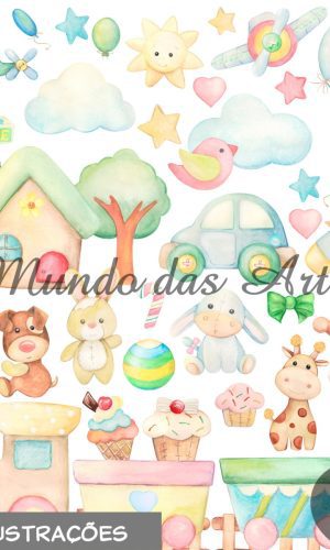 Kit Digital Brinquedos Aquarela + 2 Kits de Brinde!!!