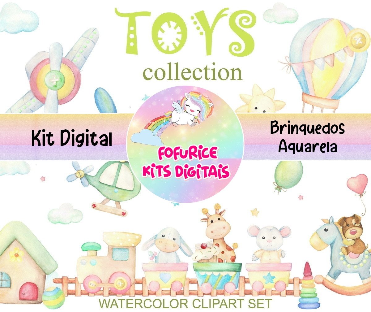 kit digital brinquedos aquarela
