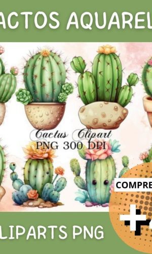 Kit Digital Cactos Aquarela