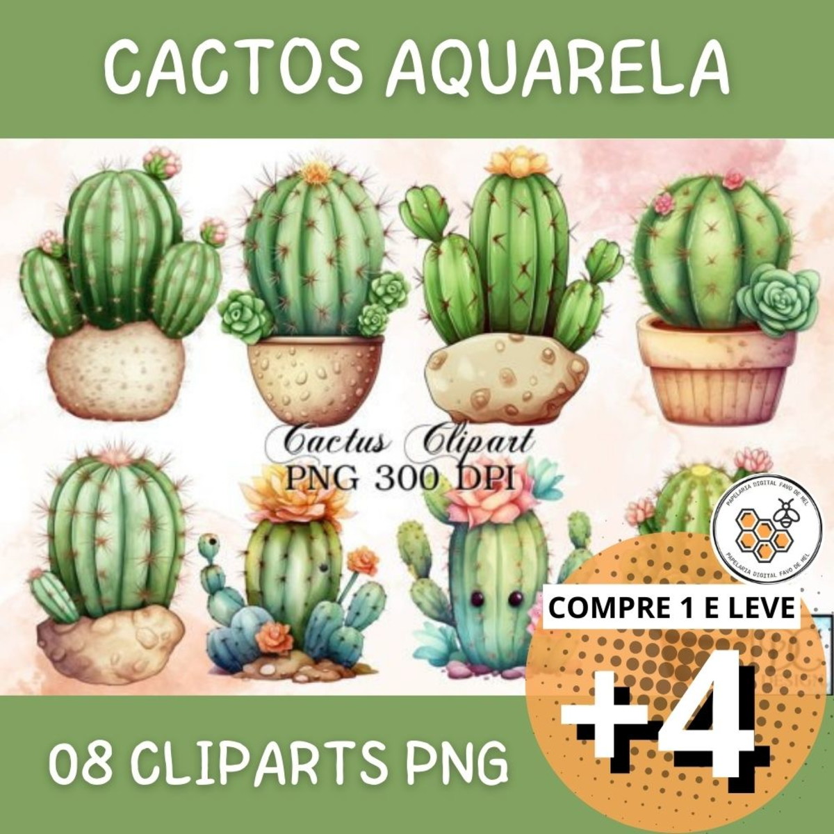 Kit Digital Cactos Aquarela