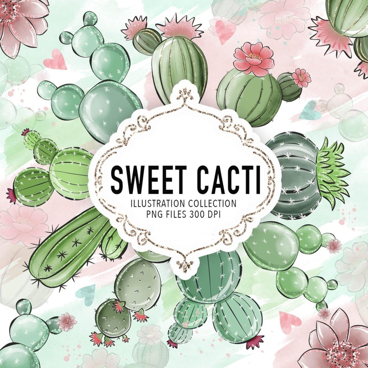 KIT DIGITAL CACTOS AQUARELA