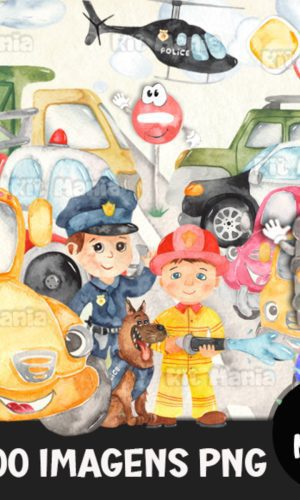 Kit Digital Carrinhos Aquarela