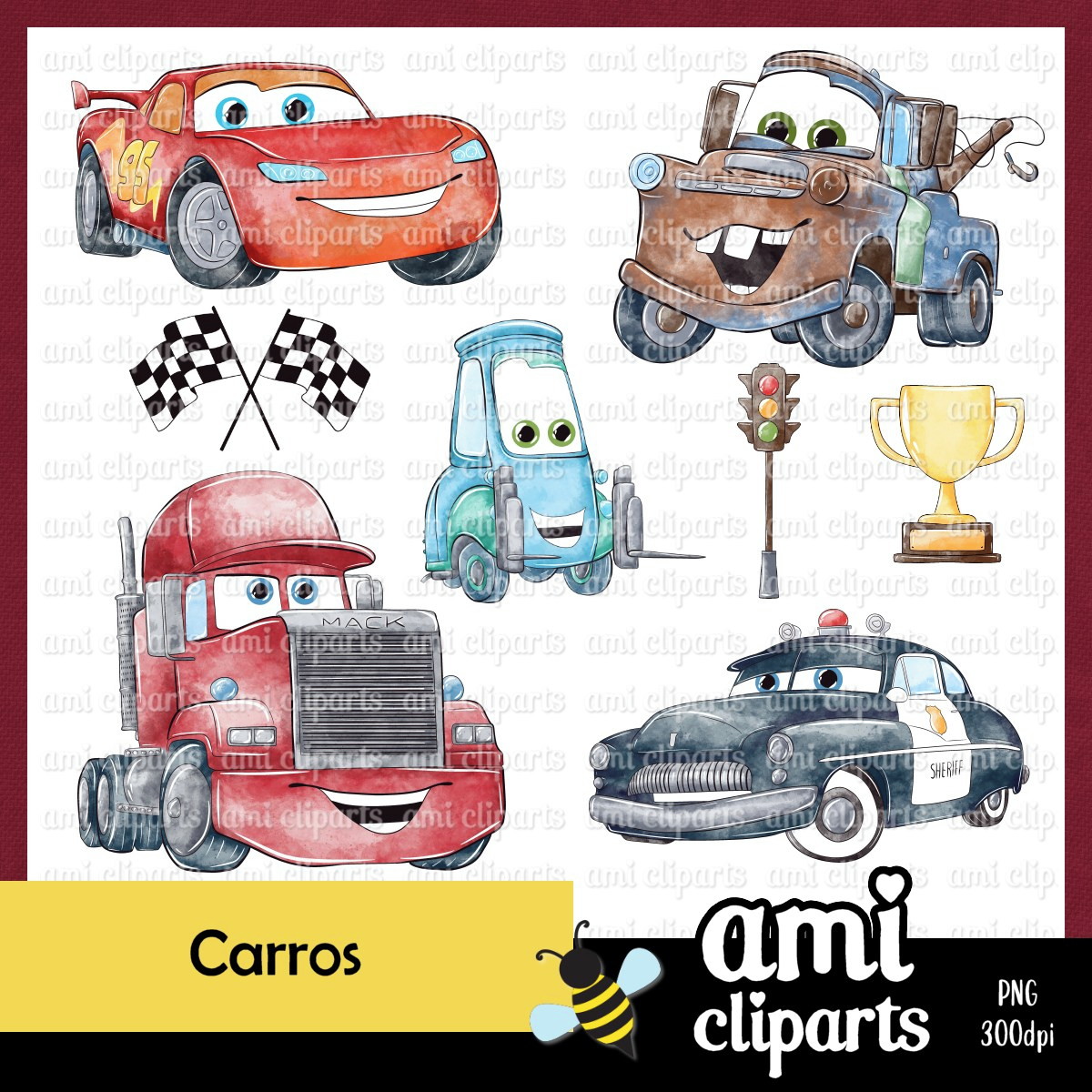 Kit digital Carros Aquarela