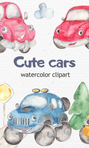 KIT DIGITAL CARROS AQUARELA
