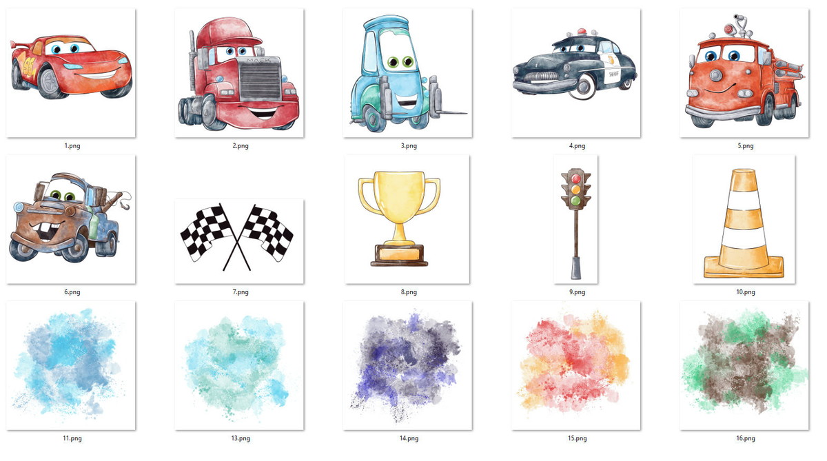 Kit digital Carros Aquarela - Imagem 2