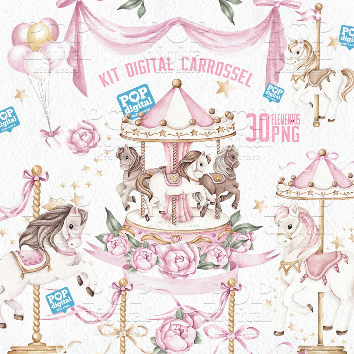 Kit Digital Carrossel Aquarela