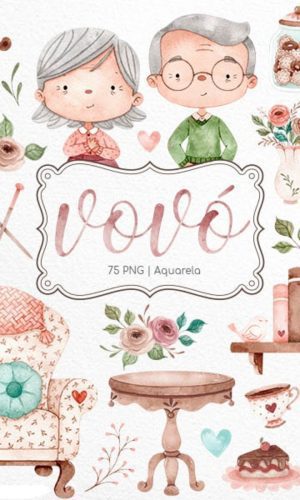Kit Digital Casa da Vovó Aquarela (arquivo de Corte)4 Por 10