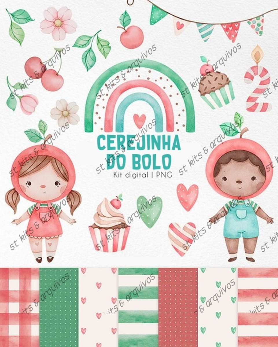 Kit Digital Cerejinha do Bolo Aquarela