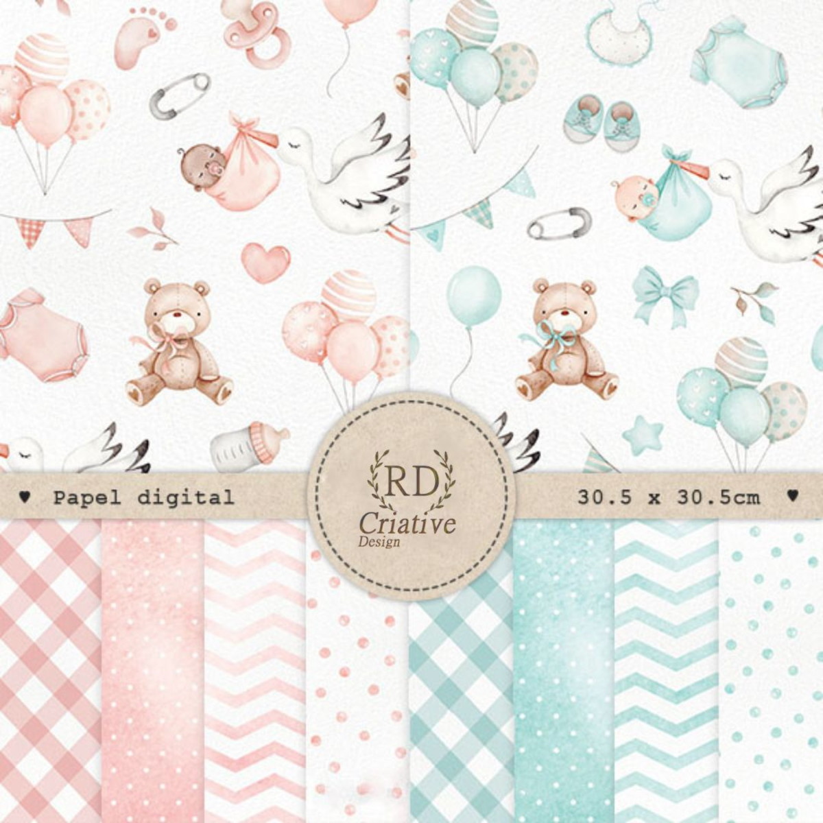Kit Digital Chá Revelação - Aquarela (05)