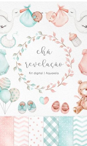 Kit Digital Chá Revelação Aquarela