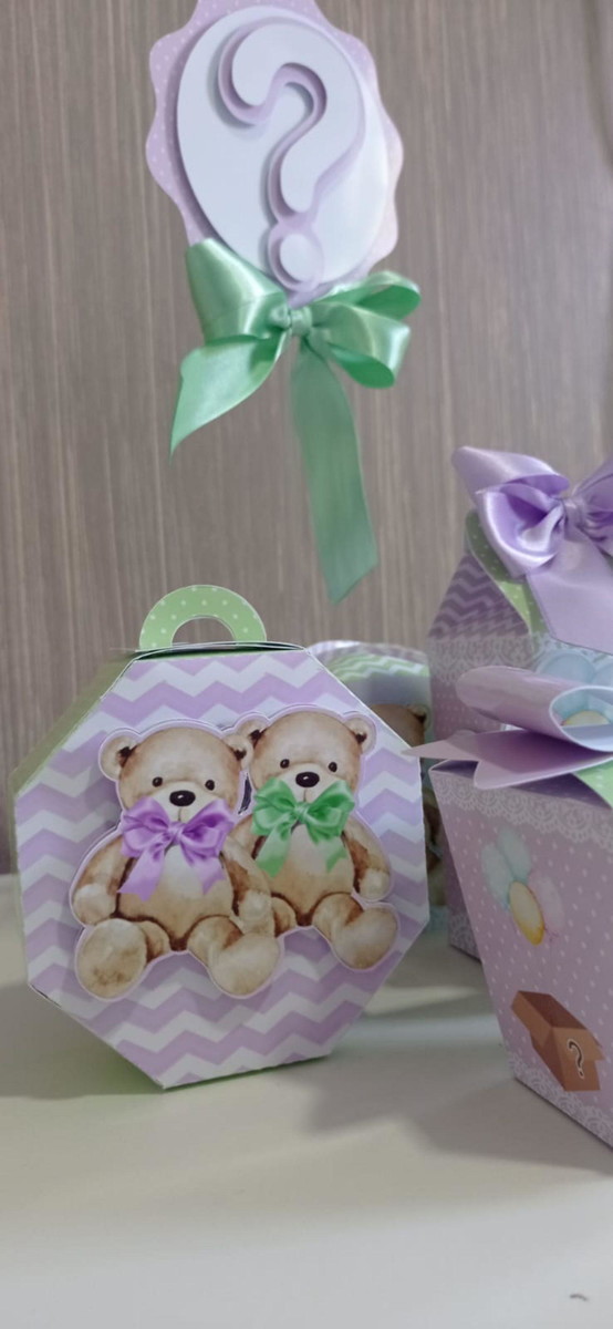 Kit Digital Chá Revelação Ursinhos Verde Lilas - Imagem 3