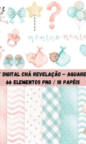 Kit Digital - Chá Revelação Urso Aquarela