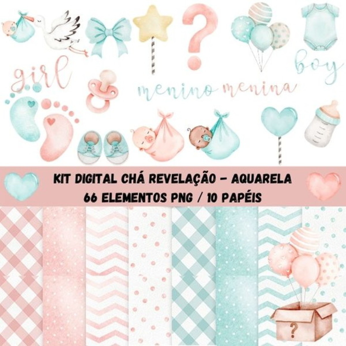 Kit Digital - Chá Revelação Urso Aquarela