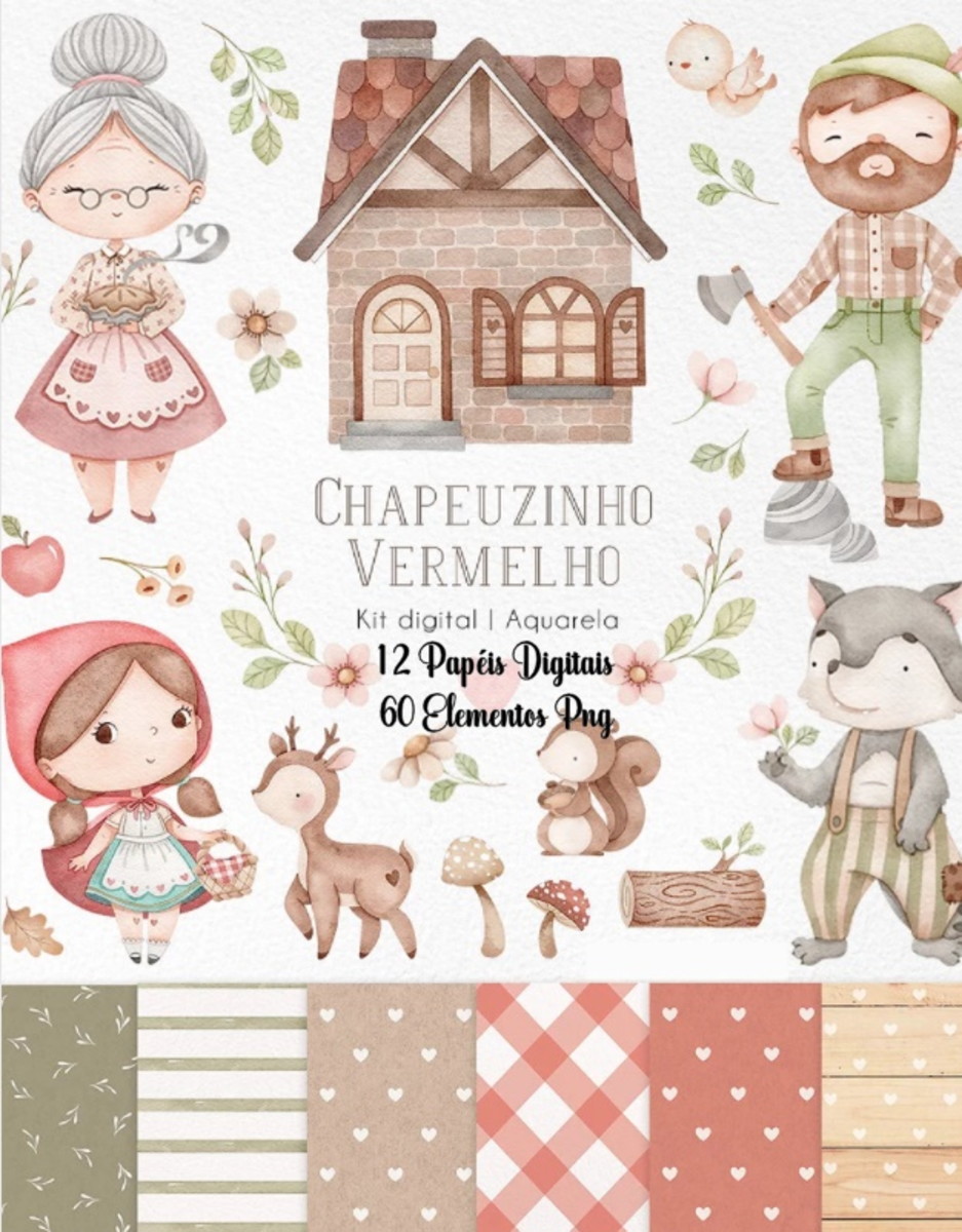 Kit Digital - Chapeuzinho Vermelho Aquarela