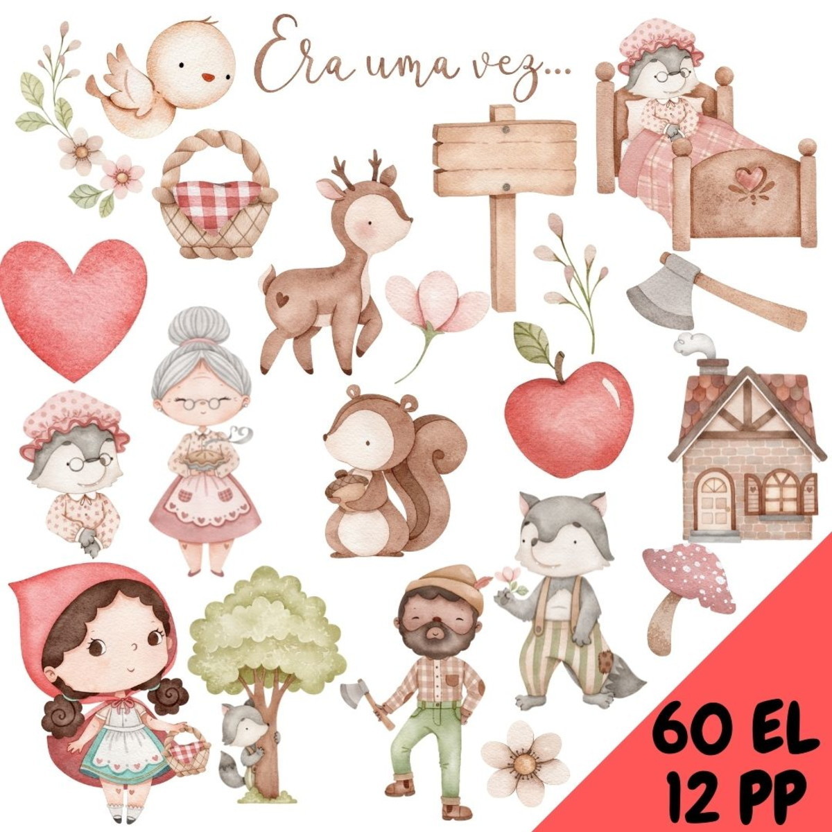 Kit Digital Chapeuzinho Vermelho Aquarela #694#