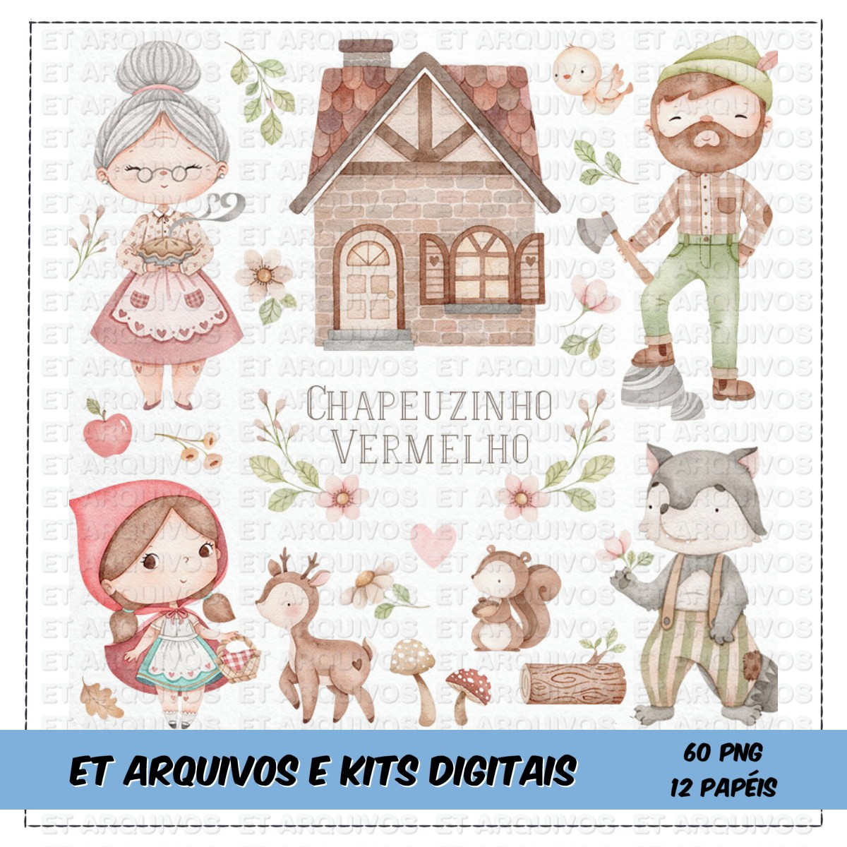 #042 Kit Digital Chapeuzinho Vermelho Aquarela #02