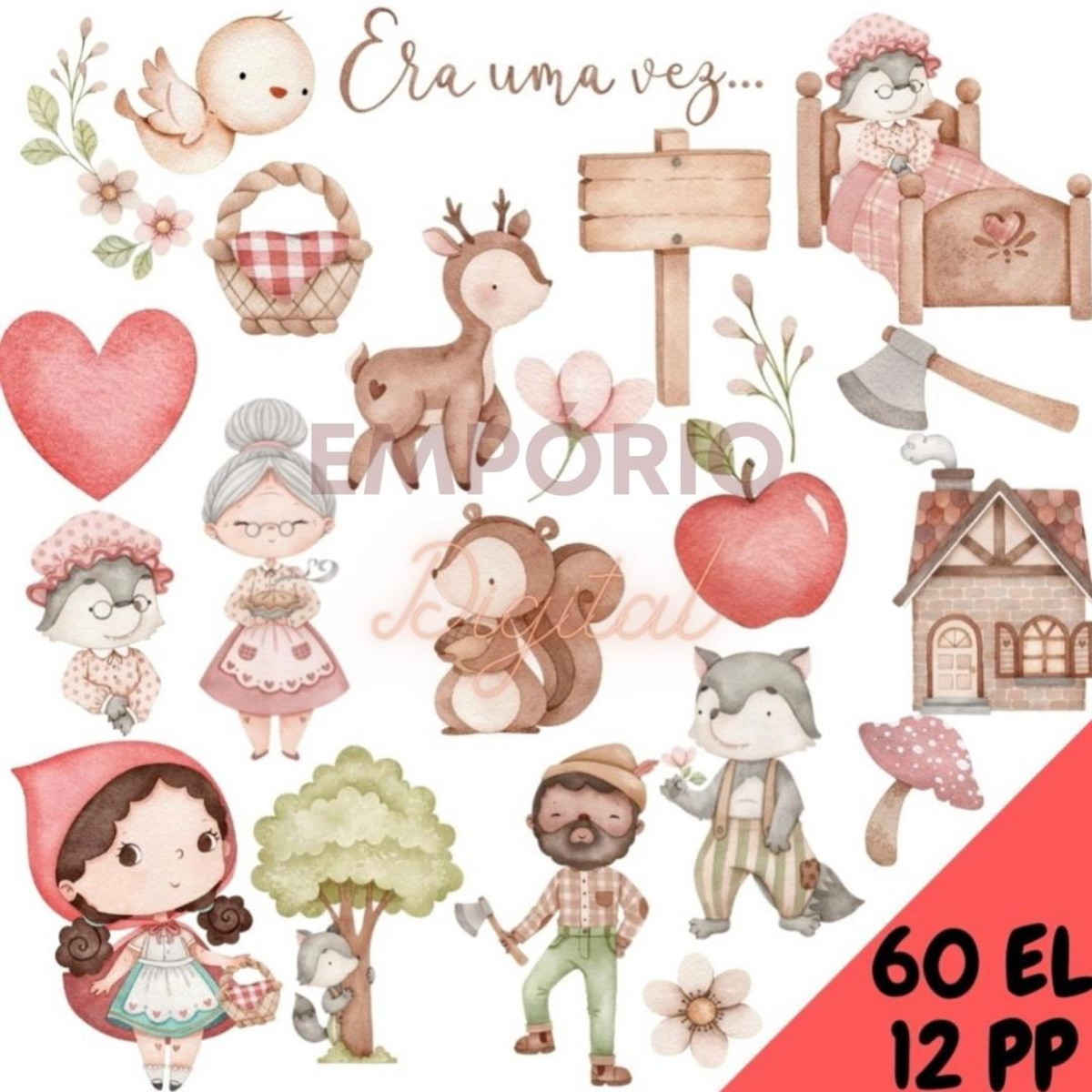 Kit Digital Chapeuzinho Vermelho Aquarela