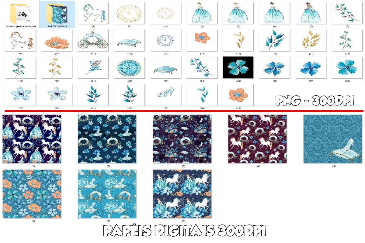 Kit Digital Cinderela Aquarela Pincelado - Imagem 2