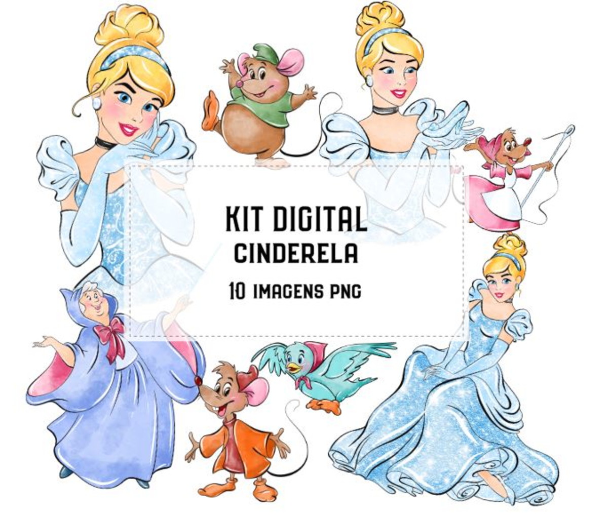 Kit Digital Cinderela Aquarelado #1787#