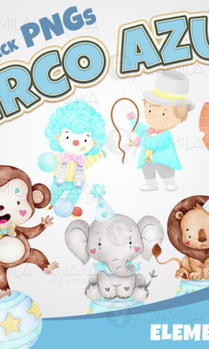 Kit Digital Circo Azul Aquarela (pague 1 Leve 3)