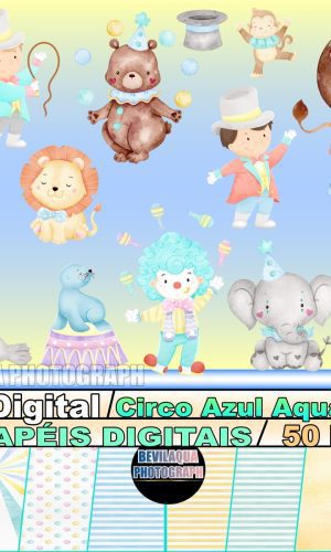 Kit Digital Circo Azul Aquarela