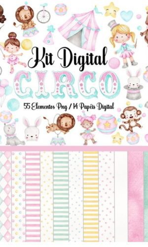 KIT DIGITAL - CIRCO ROSA AQUARELA